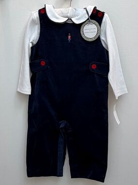 Edgehill Collection Navy Corduroy Infant Jumper with Red Accents